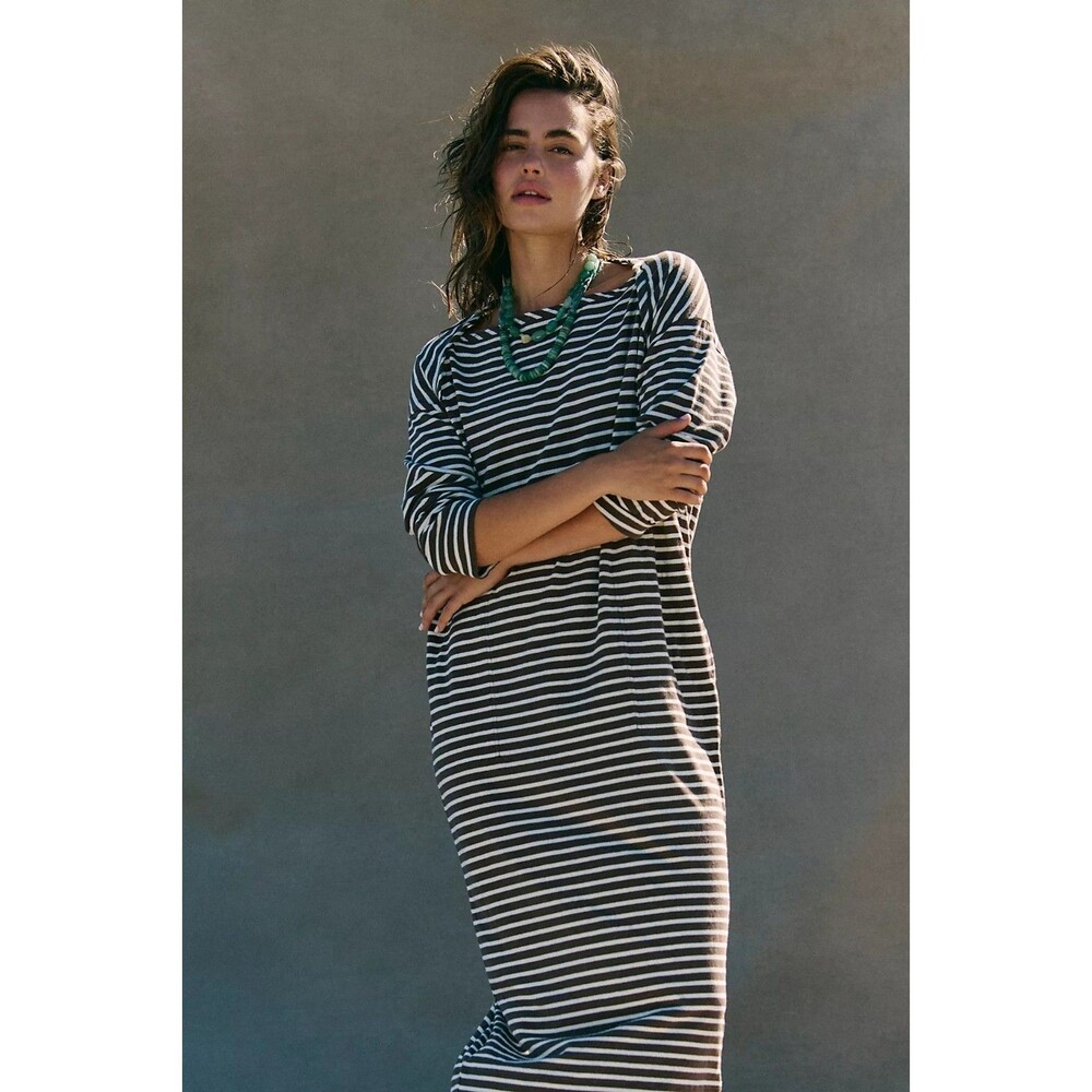 Free People Free Est Tivoli Maxi Dress Stripe Printed Long Sleeve Brown S 288375